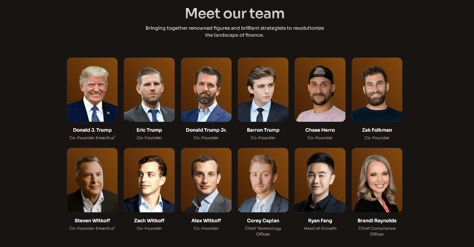 World Liberty Financial team members. Source: worldlibertyfinancial.com